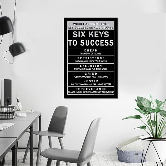 Yatsen Bridge Large Size Work Hard in Silence Let Success Be Your Noise Inspirational Office Quote Wall Art Six Keys to Success Artwork-24 inch x 36 inch