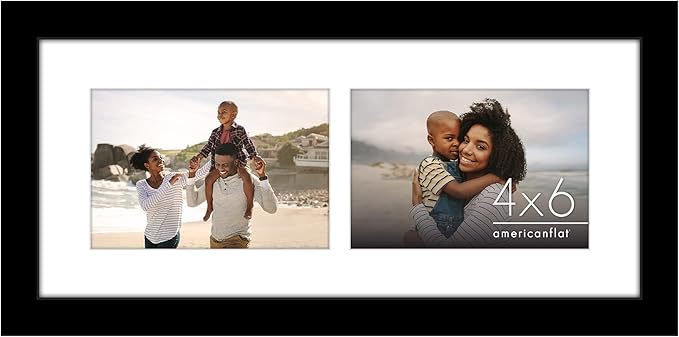 Americanflat 4x6 Double Picture Frame with Shatter-Resistant Glass - Fits Two 4x6 Photos or use as One 6x14 Frame - Signature Collection - Collage Frames for Tabletop and Wall Display - Black