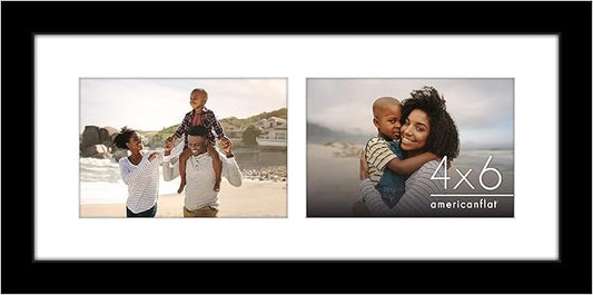 Americanflat 4x6 Double Picture Frame with Shatter-Resistant Glass - Fits Two 4x6 Photos or use as One 6x14 Frame - Signature Collection - Collage Frames for Tabletop and Wall Display - Black