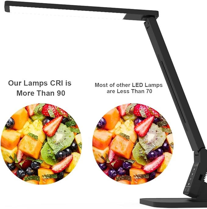 MAGIC LEAVES Desk Lamp, LED Dimmable Reading Light with Adjustable Lighting 5 Brightness Levels, 4 Light Colors and USB Charging Port Table Lamp (Piano Black)