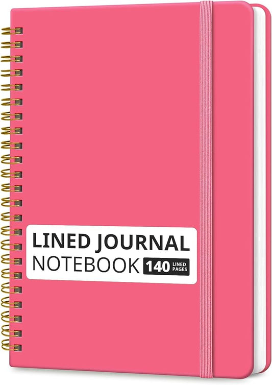 Taja Lined Spiral Journal Notebook for Women & Men, 140 Pages, College Ruled Hardcover Notebook for Work & Note Taking, Journals for Writing, A5(5.7" x 7.9") – Peach Pink