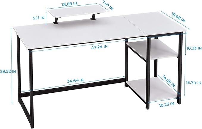 GreenForest Computer Desk with Monitor Stand,47 inch Home Office Desk with Reversible Storage Shelves,Modern Writing Desk Study PC Laptop Work Table,White