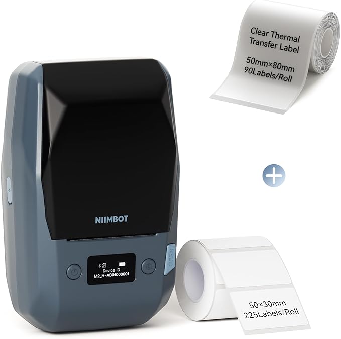 NIIMBOT M2 2Inch Bluetooth Label Maker with 50×80mm Clear Label Tape for Office Small Business School Home Cable Storage, Compatible with Phones & PC