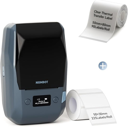 NIIMBOT M2 2Inch Bluetooth Label Maker with 50×80mm Clear Label Tape for Office Small Business School Home Cable Storage, Compatible with Phones & PC