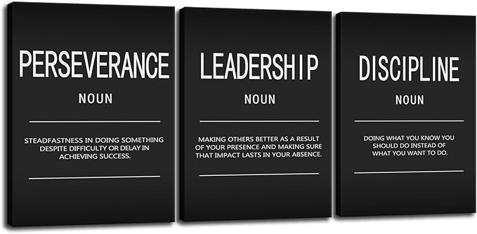 Inspirational Canvas Wall Art Inspiration Picture Discipline Perseverance Leadership Noun Quotes Positive Affirmation Motivational Poster Home Office Wall Decor Framed Ready to Hang[36" W X 16" H]