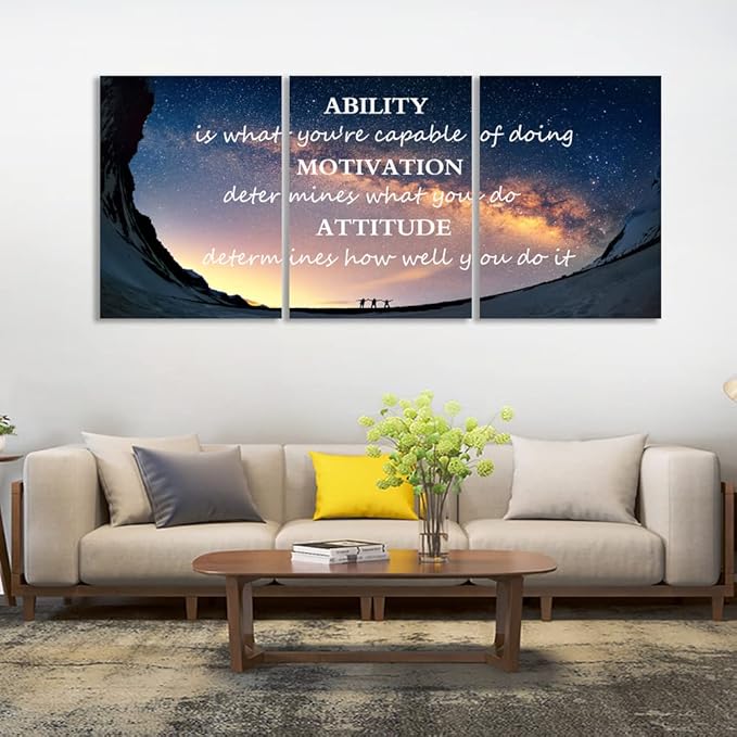 Unbruvo Motivational Inspirational Canvas Wall Art, 3 Pieces Positive Quotes Office Decor, Ability Motivation Attitude Artwork for Living Room Bedroom Workplace(72" Wx36 H)