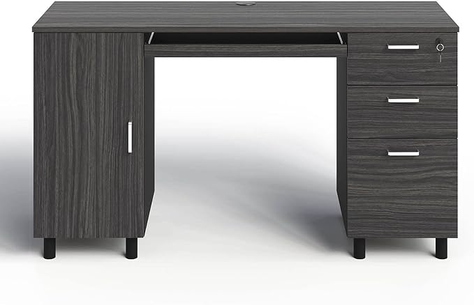 Modern Design Venice Computer Office Desk with 3 Locking Drawers and Storage Cabinet, 53 Inch Home and Office Executive, Black and Grey Desk with with Keyboard Tray by Crafts and Comfort