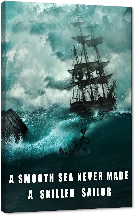Motivational Wall Art Inspirational Quotes Pictures Inspiration Motivation Inspire Canvas Painting Sailing Ship Storm Posters Prints Home Decor for Office, Framed 28" x 44"