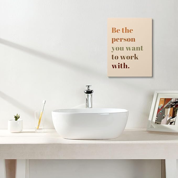 XWELLDAN Be The Person You Want to Work With Inspirational Quote Wall Art Canvas Prints,Team Work Motivational Quotes Wall Art Decor for Home Office Workplace, 11 x 14 Inch, Framed(Boho)