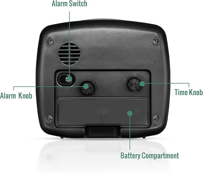 Small Battery Alarm Clock for Bedrooms, Analog Travel Clocks, Bedside Desk Table Clock for Room Decor, Slient, Big Numbers for Seniors, Gently Ascending Alarm for Heavy Sleepers, Black