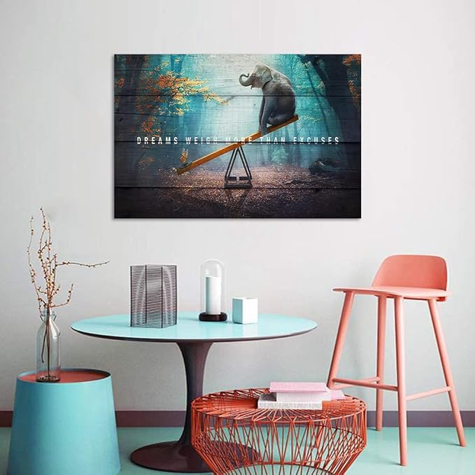 Dreams Weight More Than Excuses Motivational Quotes Wall Art Inspirational Gift for Men Office Home Decor for Walls Butterfly and Elephant Picture Modern Art Paintings Framed, 36"x24"