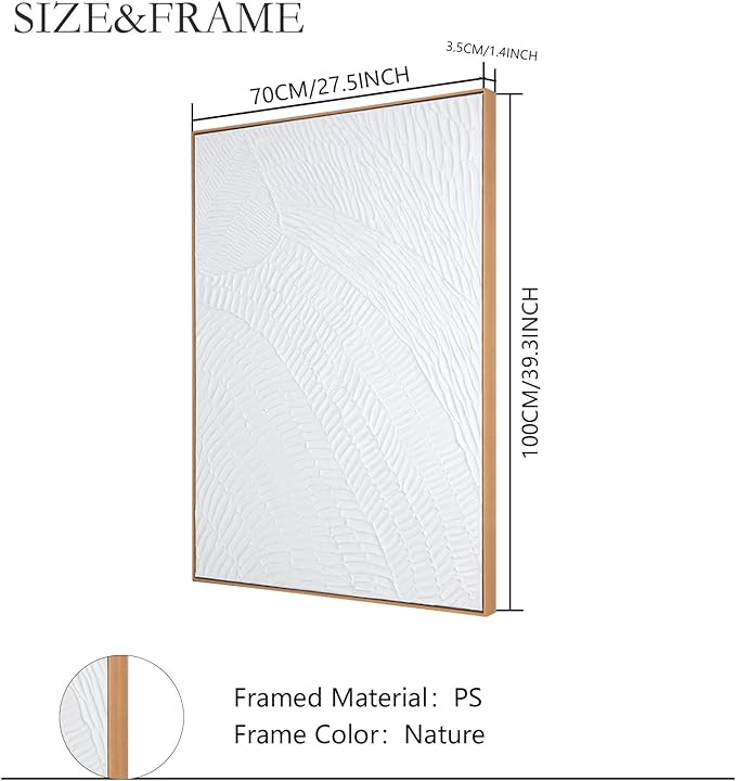 White Abstract Wall Art for Living-room - Framed Geometry 3D Abstract Hand-painting Artwork Minimalism Contemporary Boho Decorative for Living Room, Bedroom - 28"x40"
