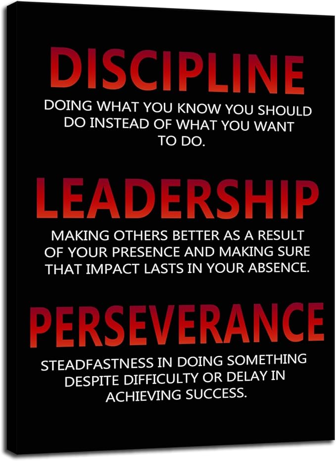 Inspirational Posters Motivational Canvas Wall Art Discipline Leadership Perseverance Printing Print Picture Modern Home Office Wall Decor Artwork Framed Living Room Ready to Hang[30″W X 40″H]
