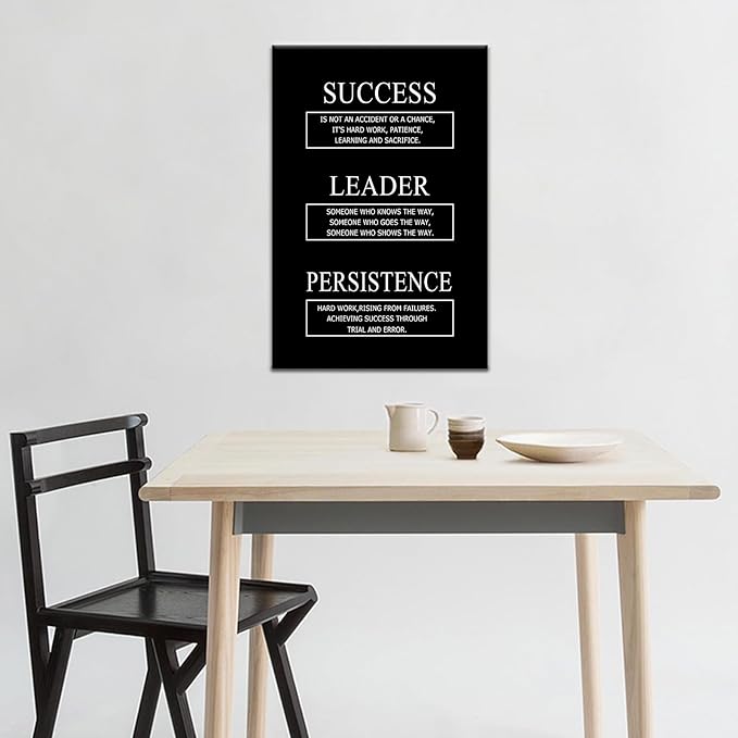 Success Leader Persistence Inspirational Canvas Wall Art for Office Motivational Quotes Poster Print Positive Picture Artwork for Home Bedroom Gym Wall Decoration Stretched and Framed [12''Wx18''H]