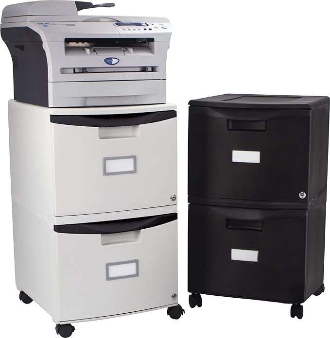 Storex Plastic Two-Drawer File Cabinet – Locking Document Organizer with Casters for Home and Office, Gray, 1-Pack (61311C01C)