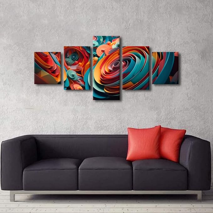Wall Art Decor for Living Room Abstract Canvas Wall Art Prints 5 Panel Modern Canvas Art Colorful Spiral Art Poster Printing for Men Lady Office Wall Decor Stretched Ready to Hang 50x24 in