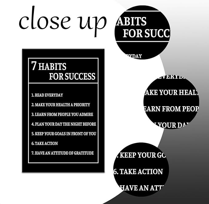 7 Habits for Success Inspirational Canvas Wall Art Motivational Positive Poster Print for Modern Modern Bathroom Bedroom Living Room Wall Decor Artwork Ready to Hang [12''Wx18''H]