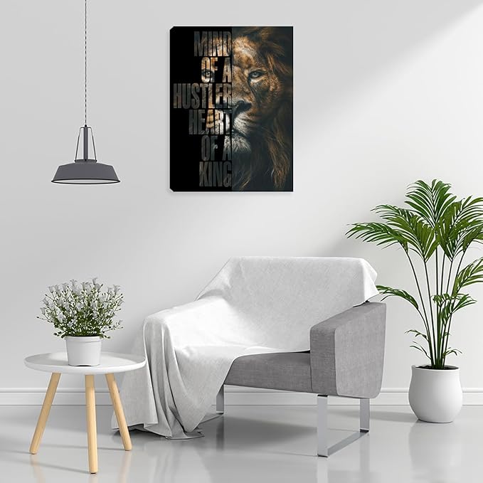 Inspirational Quote Canvas Wall Art Yellow Lion Painting Wall Art Motivational Positive Office Poster Wall Decor Artwork Prints Picture Framed Decorations for Home Living Room Bedroom 12"x16"