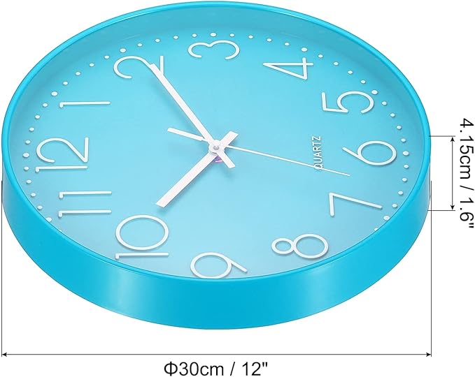 PATIKIL 12 Inch Wall Clock, Battery Operated Silent Non-Ticking Round Wall Clocks for Office Bedroom Decorative, Light Blue