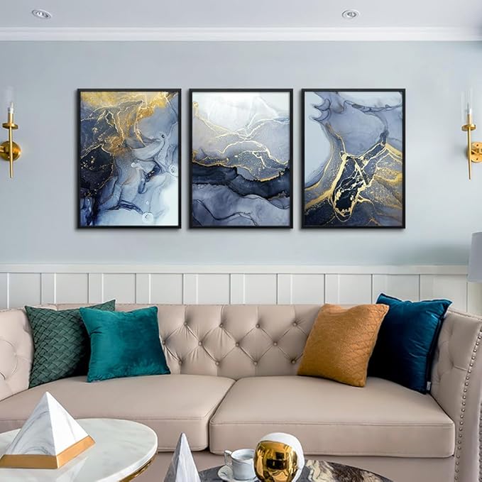 Black Framed Wall Art for Living Room Abstract Wall Decor for Bedroom Abstract Ink painting Wall Artworks Pictures for Office Decoration Large Size 3 Panels Home Decorations Posters Framed Art Prints