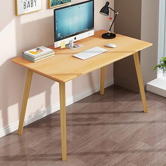 IOTXY Simple Wooden Writing Desk - Modern Minimalist Style PC Laptop Computer Workbench with Solid Wood Legs, 47" W Home Office Work Table for TV Stand Music Video Live Broadcast Workstation, Walnut