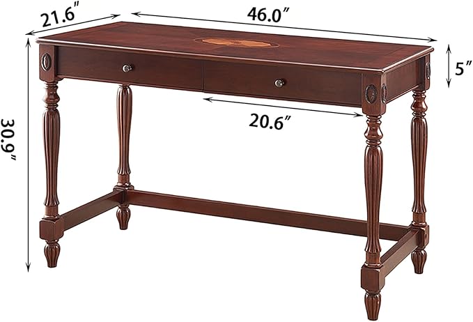 MODERION Solid Wood Computer Desk with 2 Drawers, Traditional Vanity Dressing Table, 46” Home Office Writing Desk, Workstation Easy Assembly Cherry Red Walnut BSZ1533WD