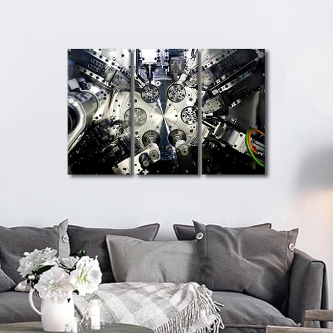 Art Work for Home Walls Machine Tools Wall Decor 3 Panel Wall Art Canvas Prints Wall Art CNC Machine Tool Wall Decor Canvas Art Posters & Prints Wall Decor for Living Room Bedroom, 36x24 Inch