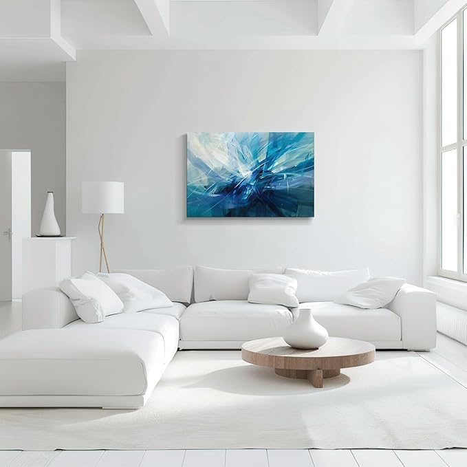gaosoul Modern Abstract Canvas Wall Art Blue Harness Graffiti Painting on White Background Stylish Framed Minimalism Artwork Prints for Living Room Bedroom Office Decor 36x24in