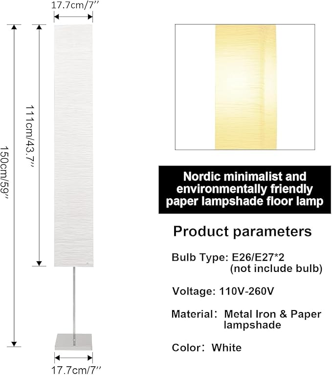 Paper Floor Lamp, Japanese Floor Lamp with Rice Paper Lamp Shade, Corner Paper Lantern Floor Lamp for Bedroom, Office, Living Room Whit No Bulb (Square 2 Pack)