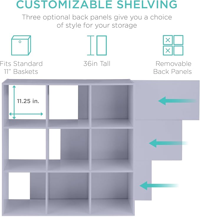 Best Choice Products Kids Bookcase 9-Cube Storage Organizer, 11in Shelf Opening, Bookshelf, Toy Storage, Customizable w/ 3 Removable Back Panels – Lavender