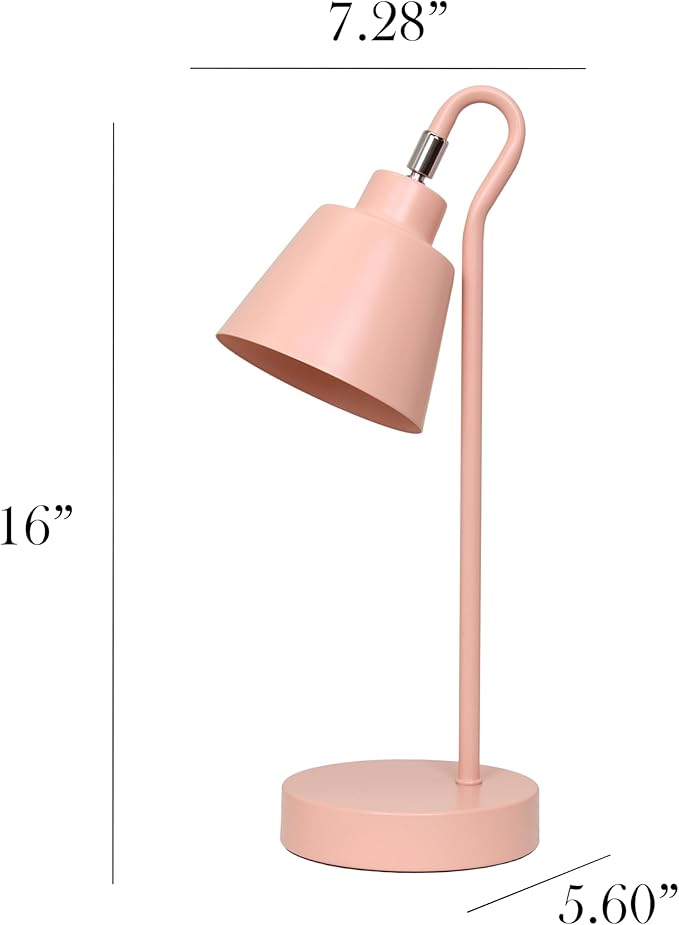 Simple Designs LD1079-BPK 16" Sleek Essentials Metal Looped Desk Task Lamp with Adjustable Shade, for Office, Desk, Nightstand, Dorm, Blush Pink