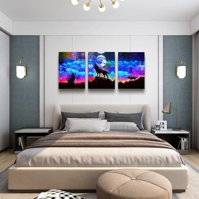 Lapremoly Wall Decor For Living Room Framed Canvas Wall Art For Bedroom Modern Family Pictures Bathroom Wall Decor Hang Wall Office Canvas Art Prints Home Decoration Wolf Abstract Paintings Artwork