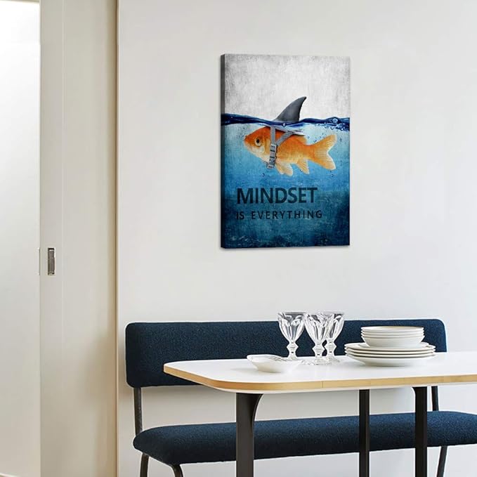 Yatsen Bridge Mindset is Everything Painting on Canvas Inspirational Wall Art Goldfish Motivational Posters Entrepreneur Office Wall Decor Quotes Artwork for Office Home Decor, 12''W x 16''H