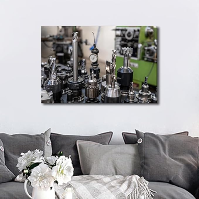TUMOVO Wall Art for Living Room CNC Machine Tools Canvas Painting Wall Art 1 Panel Machine Wall Art Canvas Artwork Wall Decor Modern Prints Wall Art Stretched and Framed Ready to Hang, 16" x24"