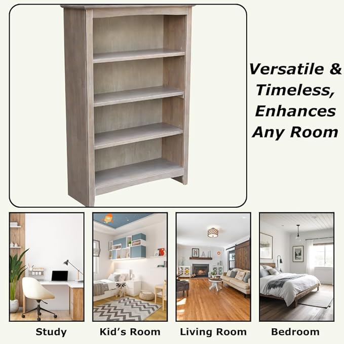 Shaker Solid Wood Bookcase, 48" High, Washed Gray Taupe