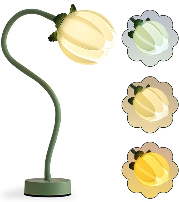 ONXE Tulip Desk Lamp - Rechargeable 3 Color Dimmable Flower Night Light, 360° Bendable Gooseneck, Cordless Metal Table Lamp for Bedroom Decor, Gifts for Women & Teens