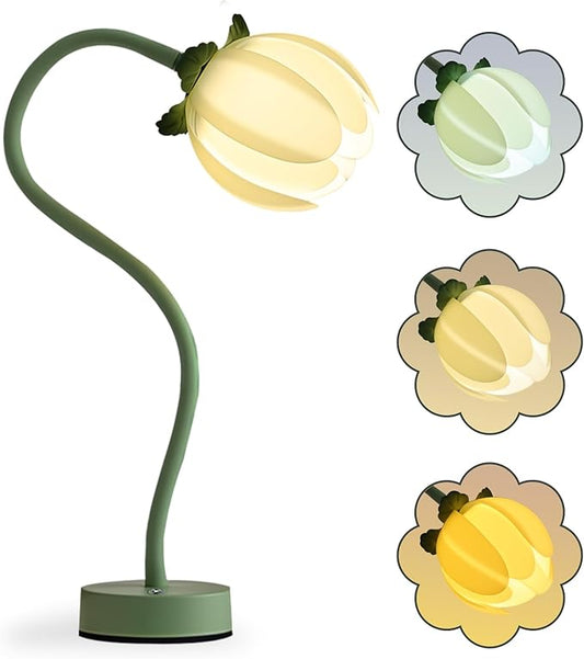 ONXE Tulip Desk Lamp - Rechargeable 3 Color Dimmable Flower Night Light, 360° Bendable Gooseneck, Cordless Metal Table Lamp for Bedroom Decor, Gifts for Women & Teens