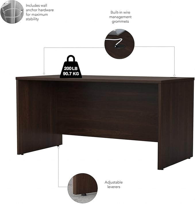 Bush Business Furniture Studio C Office Desk with Mobile File Cabinet, 60W x 30D, Black Walnut