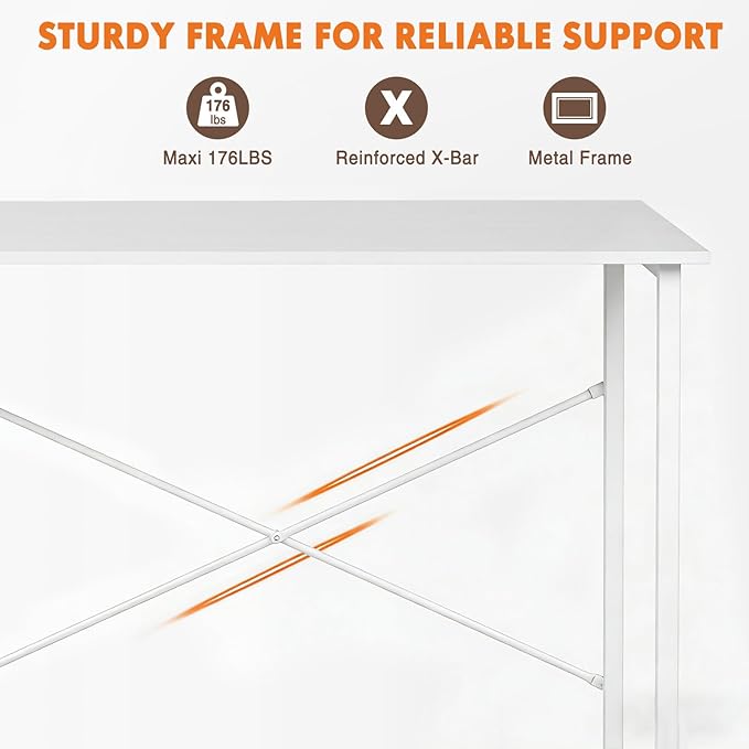 Sweetcrispy Computer Small Desk, 32 Inch Office Writing Work Study Student Home Bedroom Table with Metal Frame Wooden Tabletop No Wheels - White Wood