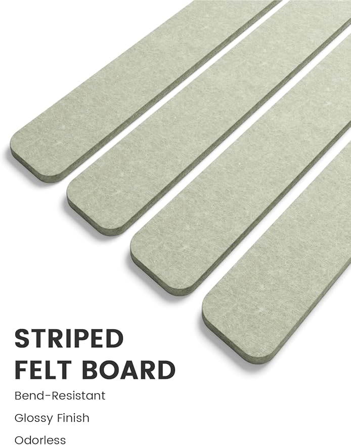 Fluxynara Cork Board Alternative Felt Strip Board 8-Pack 13"x2", Office Pin Board with 50 Push Pins, Adhesive Install for Bedroom Door & Home Office(Sage)
