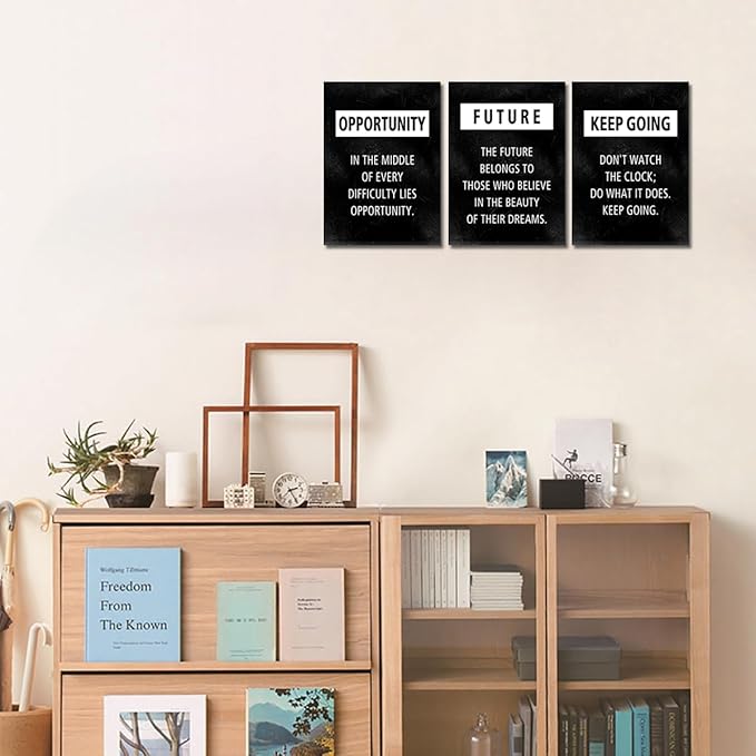 Office Wall Art Modern Motivational Wall Decor Framed Opportunity Future Keep Going Inspirational Canvas Prints Encourage Poster Black Pictures Positive Affirmation Painting Artwork, 12x16 inx 3PCS