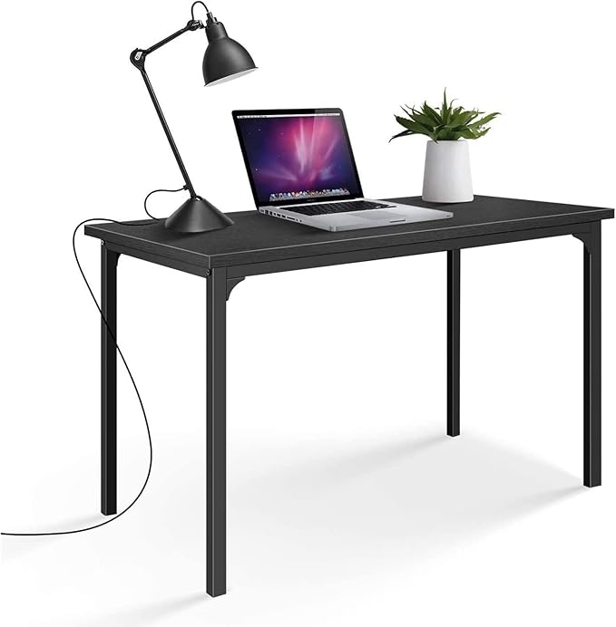 Office Desk 47 Inch Home Office PC Desk for Working Studying Writing or Gaming Modern Minimalist Laptop Workstation Writing Desk, Stable Black Steel Tube Frame PC Desk (B)