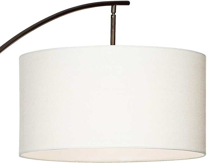 Possini Euro Design Raymond Modern Arched Floor Lamp Standing 69" Tall Bronze Brown Metal Slim Profile Off-White Linen Drum Shade Adjustable Boom Arm for Living Room Reading House Family Bedroom