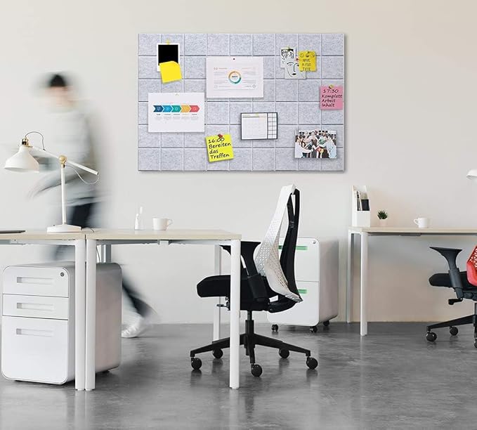 36" x 24" Large Black Cork Board Alternative - 6 Pack Felt Bulletin Board with 30 Push Pins, Felt Wall Tiles Pin Board for Walls Office Home School Decor, Aesthetic Cork Squares, Light Gray