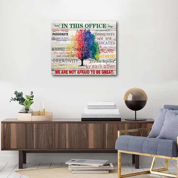 Motivational Wall Decor Art In This Office Watercolor Tree Painting Wonderful Canvas Painting Inspirational Quotes Wall Art for Study Room Home Office Decoration 20x24 inches Framed Hanging Artwork