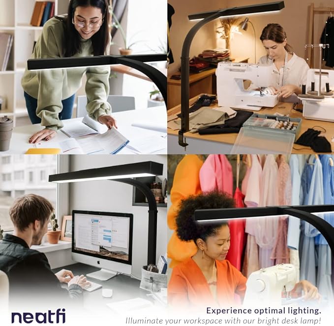Neatfi 3,000 Lumens LED Desk Lamp with Clamp | Dimmable | 5 Brightness Levels & 5 Light Modes | Memory Function | Eye-Caring Flexible Lamp for Home & Office (28 Inches, Black)