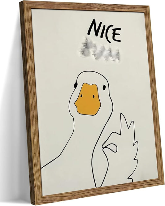 Framed Funny Duck Bathroom Wall Art, Humorous Canvas Wall Decor Painting, Minimalist Farmhouse Cute Goose Animal Print Posters Pictures for Bathroom Restroom 16x24 Inch