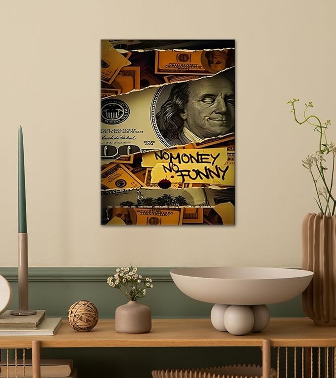 Money Wall Art No Money No Funny Motivational Posters Inspirational Entrepreneur Quotes Canvas Print Artwork Wall Decor Suitable for Office Living Room Decor Ready to Hang 12X16inch