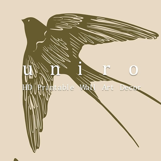 uniro Vintage Swallow Wall Art Cute Bird Canvas Prints Bedroom Bathroom Shelf Retro Swallow Illustration Room Decor swallow wall art beige prints antique victorian print 8 x 10inch-UNFRAMED