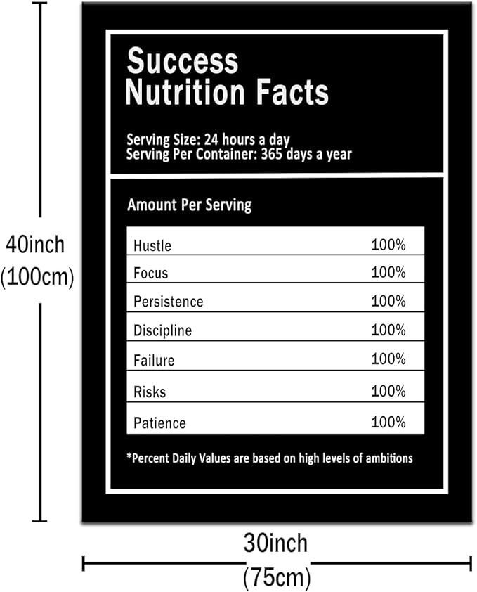 PSYYSP Entrepreneur Nutrition Facts Canvas Wall Art Motivational Quotes Poster Inspiring Painting Print Success Pictures Printed Artwork Office Home Decor Ready to Hang [30''Wx 40''H]